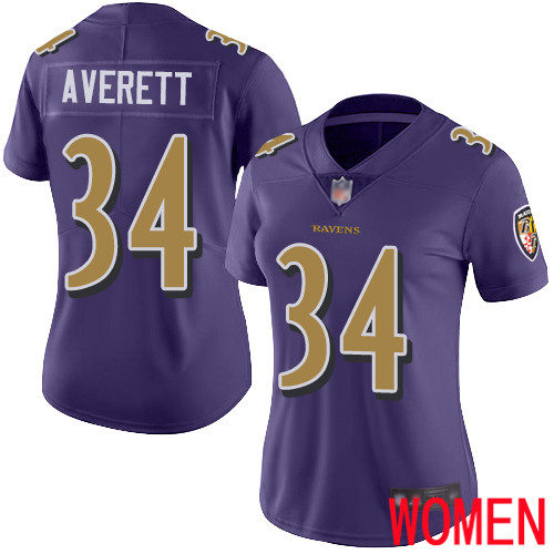 Baltimore Ravens Limited Purple Women Anthony Averett Jersey NFL Football #34 Rush Vapor Untouchable->youth nfl jersey->Youth Jersey